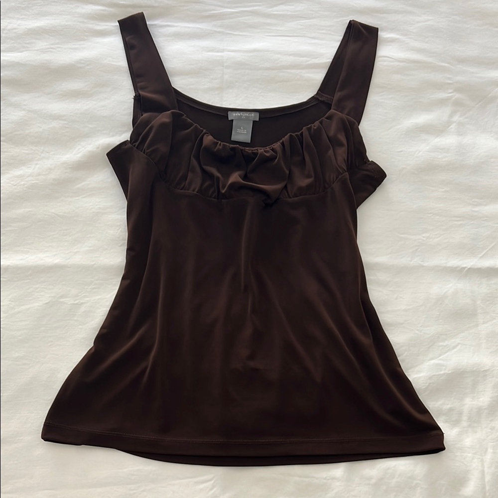 Ann Taylor Brown Ruffle Top